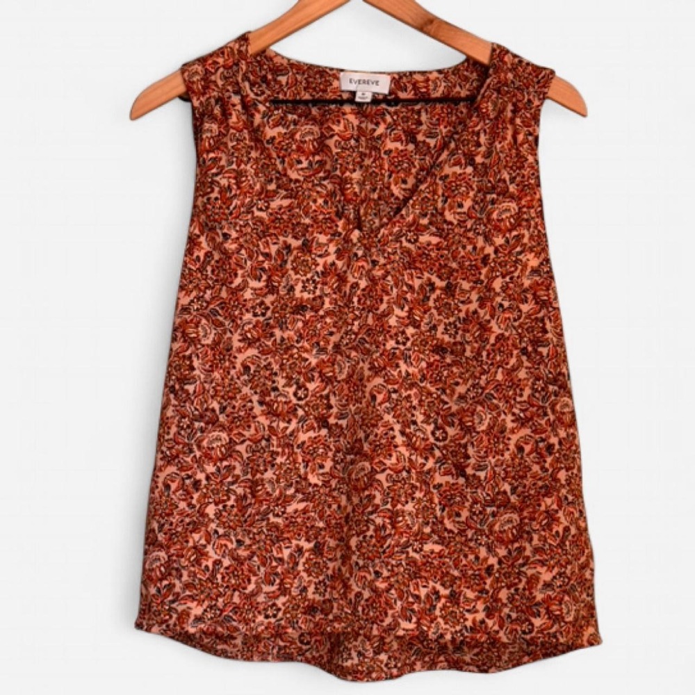 Evereve Earthy Floral Split Neck Tank Top 🤎 Boho